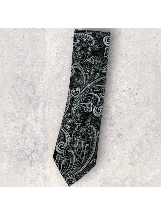 Zanetti Other - ZANETTI Silk Tie ITALY Black Silver Paisley W:3.5"